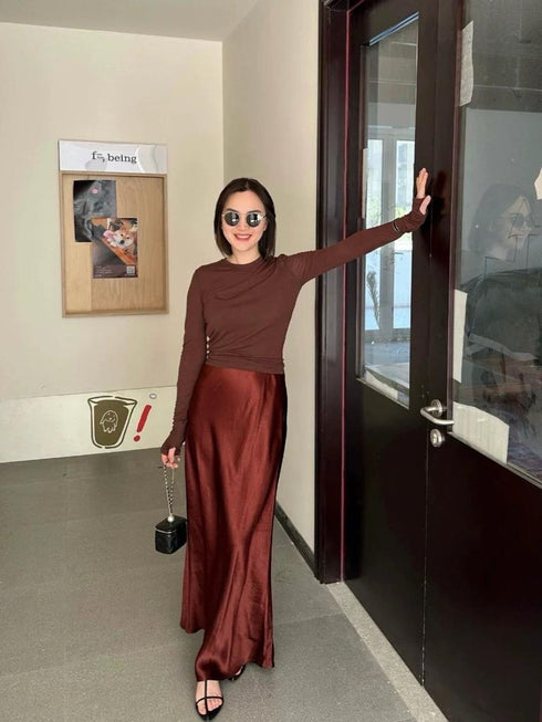 Satin A-line Long Skirt